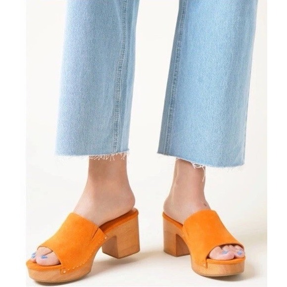 Charlotte Stone Shoes - Charlotte Stone Kayla Orange Suede Wood Platform Clogs Women's 8 Sandals